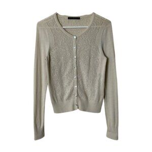 Peruvian Connection ivory lace pima cotton shell button cardigan S
